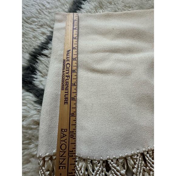 Vintage Piano Shawl Fringe Ivory cream Macrame wool button bohemian 40x29” - Picture 13 of 16